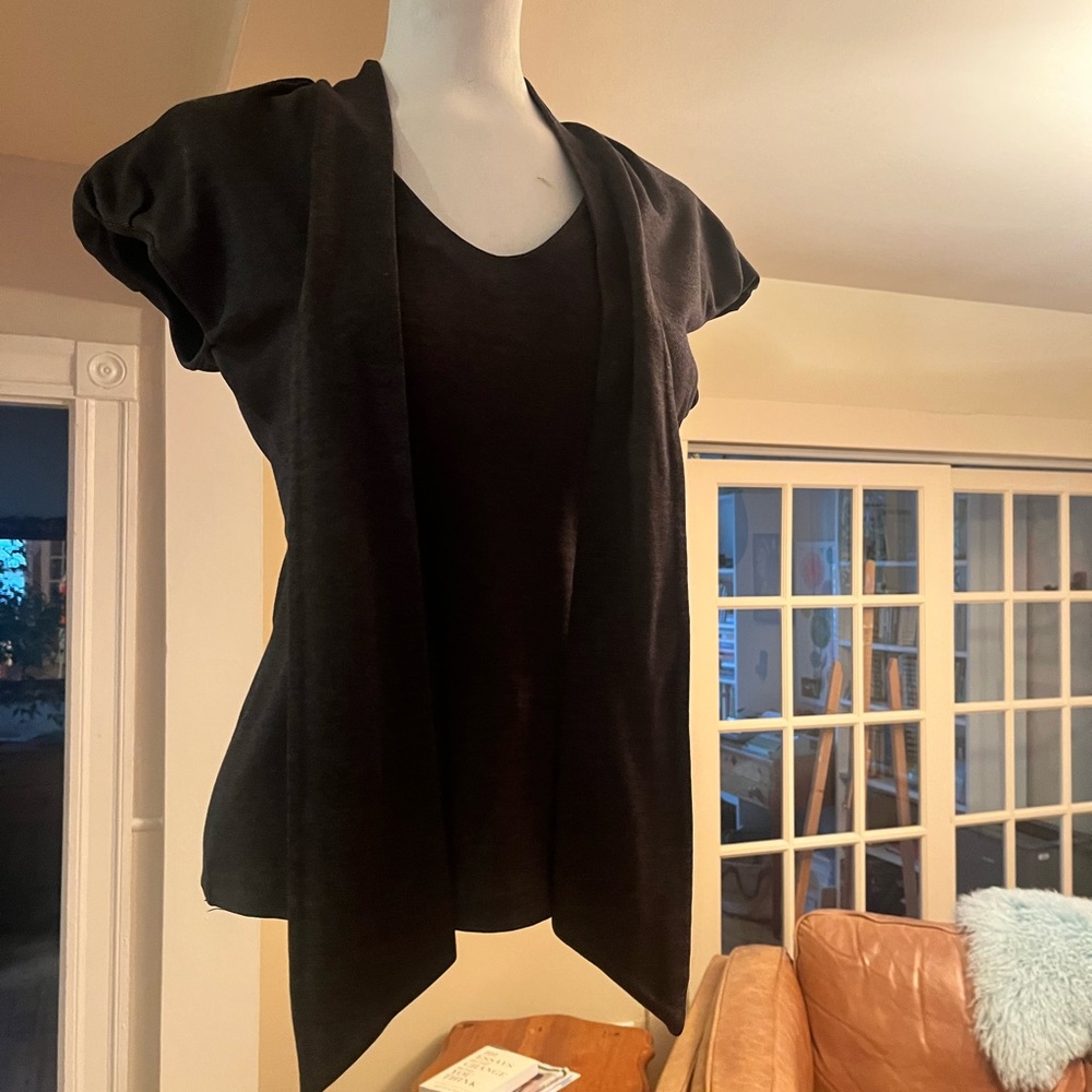 HUGO BOSS soft weave deep grey capped sleeve top small $95